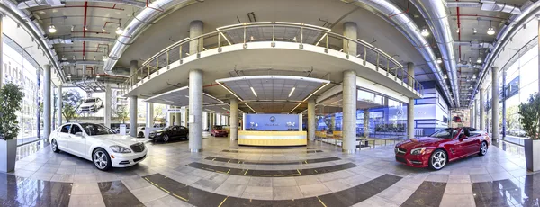 Panoramic view across the Mercedes-Benz showroom where the project was photographed