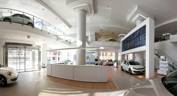 Showroom mezzanine view looking down over the display floor